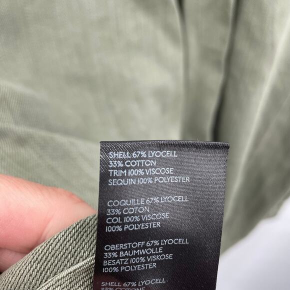 ANTHROPOLOGIE Army Green Sequined Cargo Button Down Shirt // 14 - Picture 12 of 14